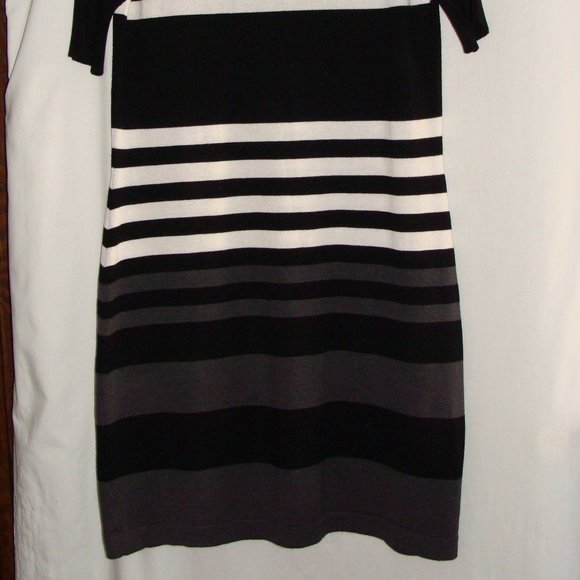 Black Brown & White STRIPE Short Sleeve SWEATER DRESS Sz XL by ALLISON BRITTNEY - Picture 2 of 4